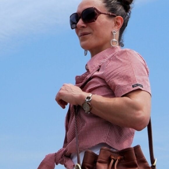 D&G Red Gingham Button Down Front Tie Shirt - Picture 2 of 16